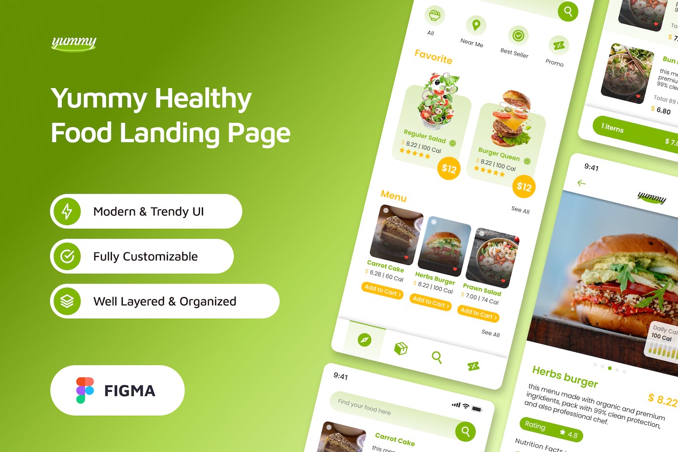 Yummy &#8211; 健康应用程序 UI Figma 模板 Yummy &#8211; Healthy App UI Figma Template