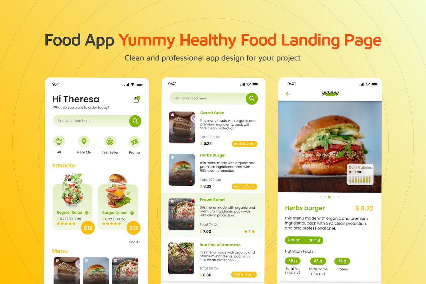 Yummy &#8211; 健康应用程序 UI Figma 模板 Yummy &#8211; Healthy App UI Figma Template