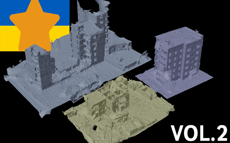 3D扫描坍塌建筑废墟破损楼房FBX格式设计素材带8K纹理贴图_