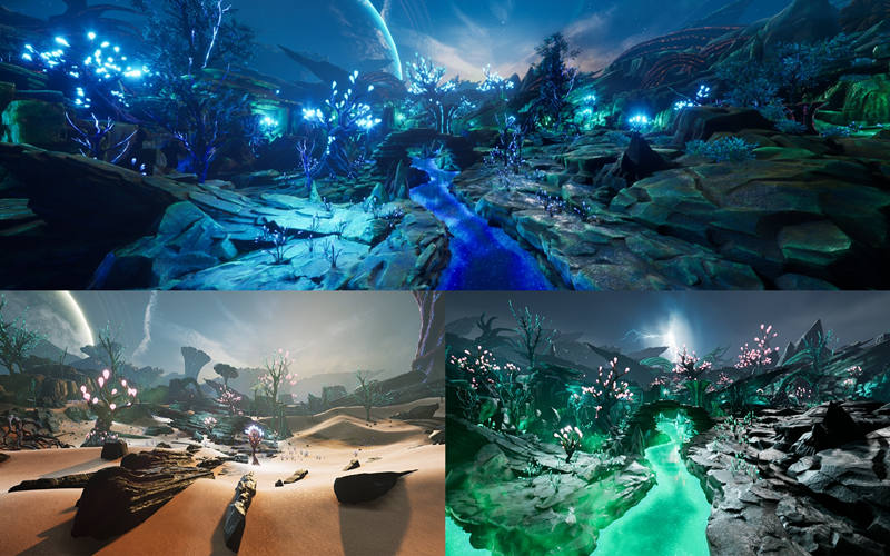 【UE4/5】三套外星奇幻发光植物草地场景资产_