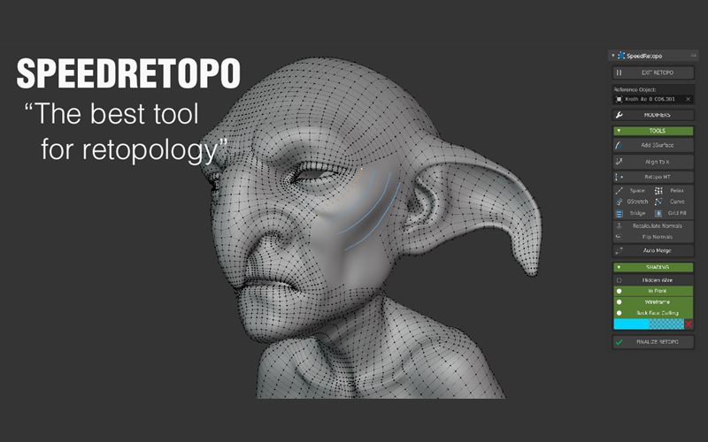 【Blender插件】Speedretopo 0.21 快速拓扑自动重构网格雕刻速度_