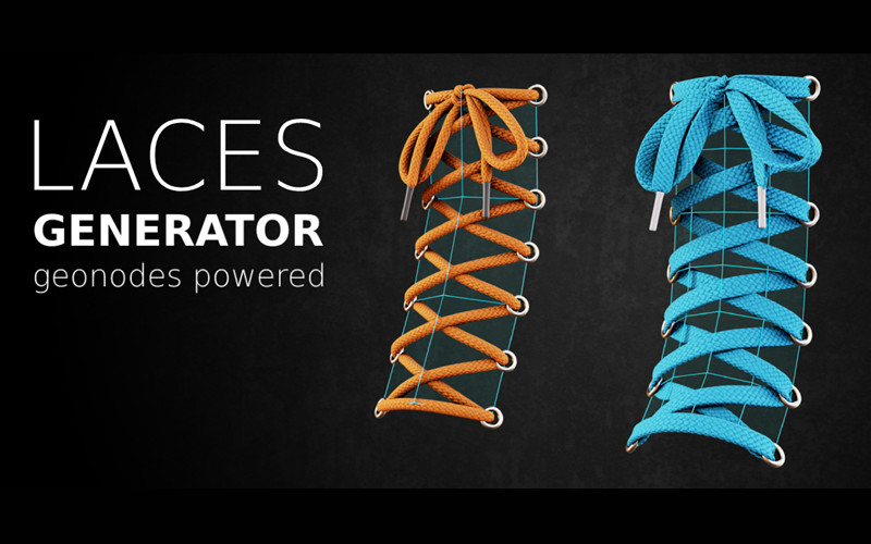 【Blender插件】Laces Generator v1.0 鞋带模型生成器几何节点预设快速自定义_