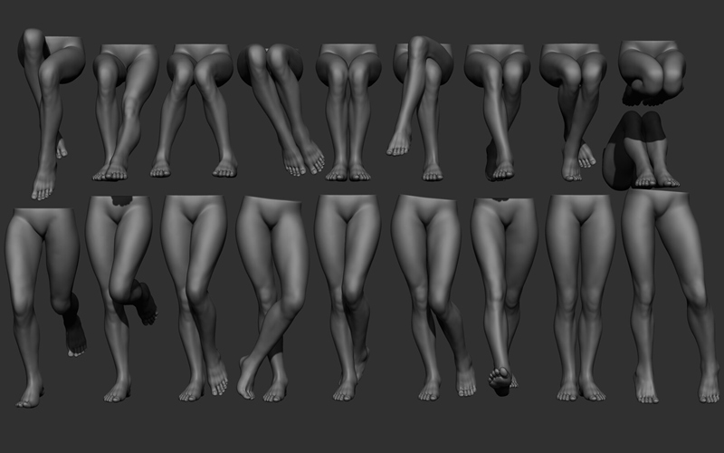 ZBrush女性大腿腿部姿势3D模型脚部细节ZTL模型脚部STL打印模型_