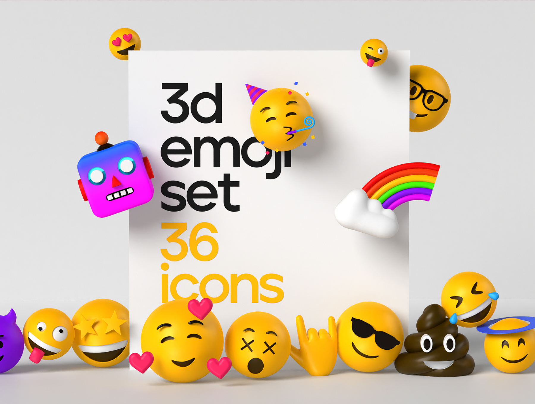 3D Emoji 全球知名微笑到彩虹和机器人表情符号