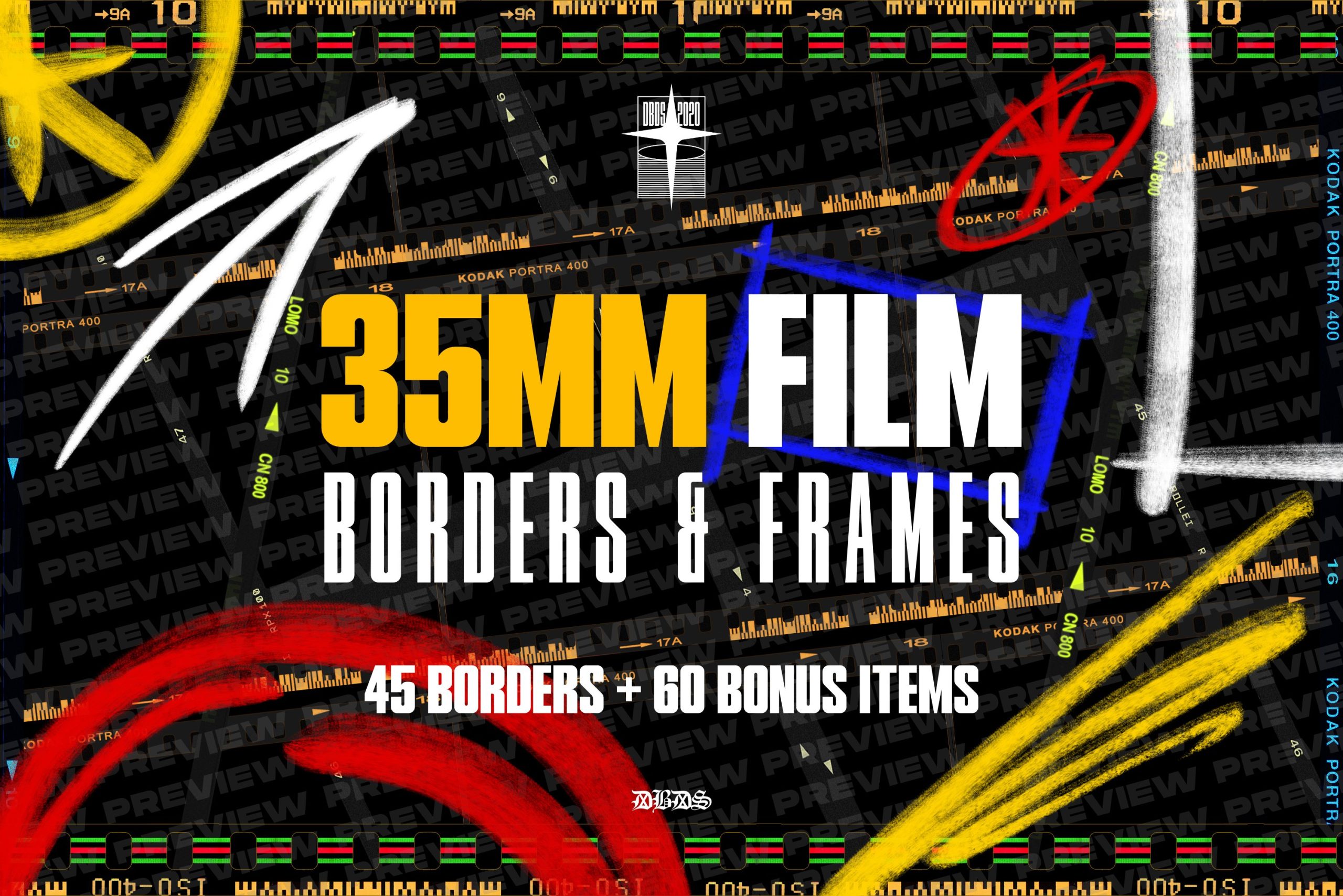 Film Borders & Frames Mega Bundle 胶片边框和超级捆绑  100多个 PNG边框 高质量影视、摄影后期人像 Instagram素材 -