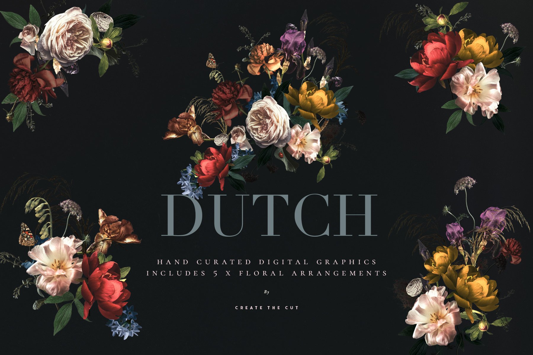 Vintage Floral Clip Art - Dutch 复古花卉剪贴画PNG图形 -