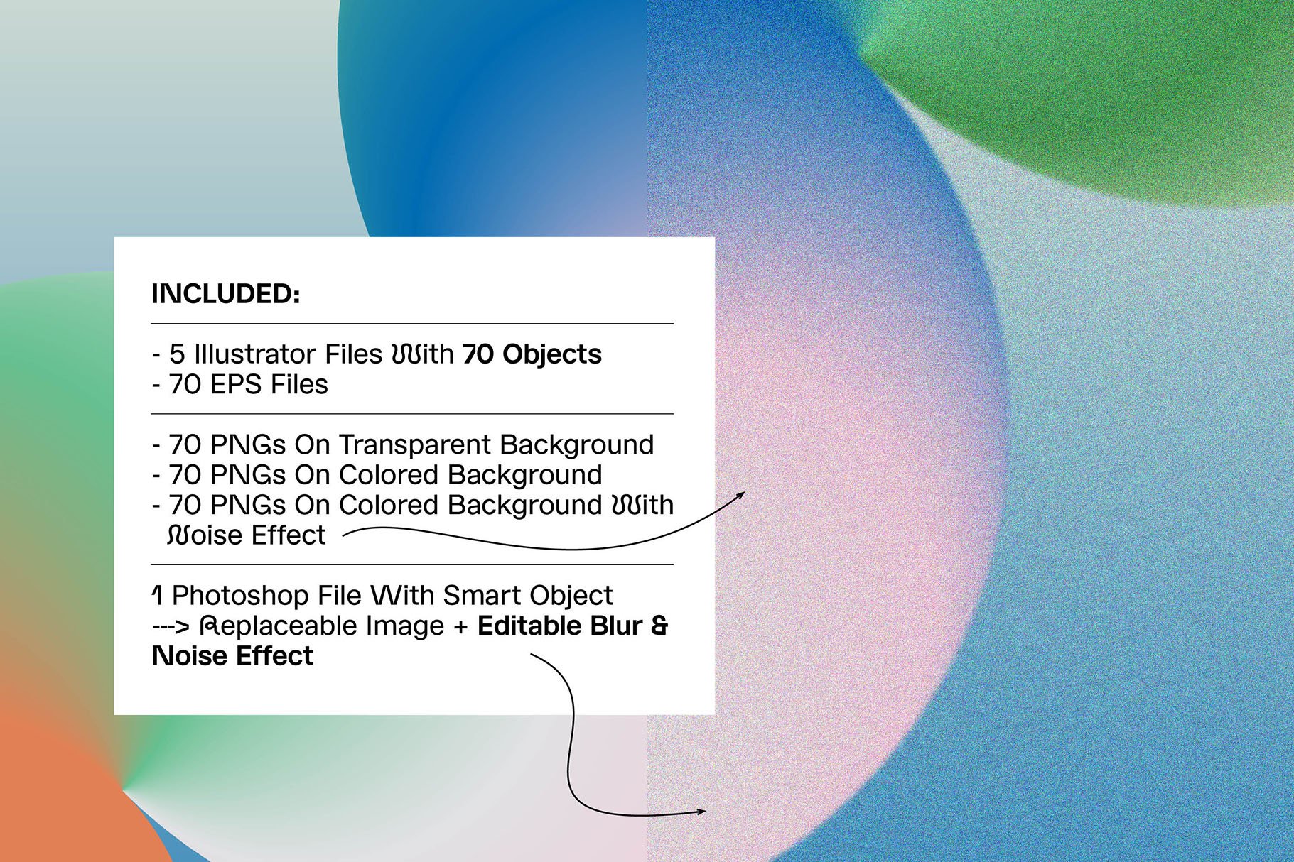 Gradient Blend Noise Vol.1 70个抽象渐变颗粒纹理扭曲几何图形 -