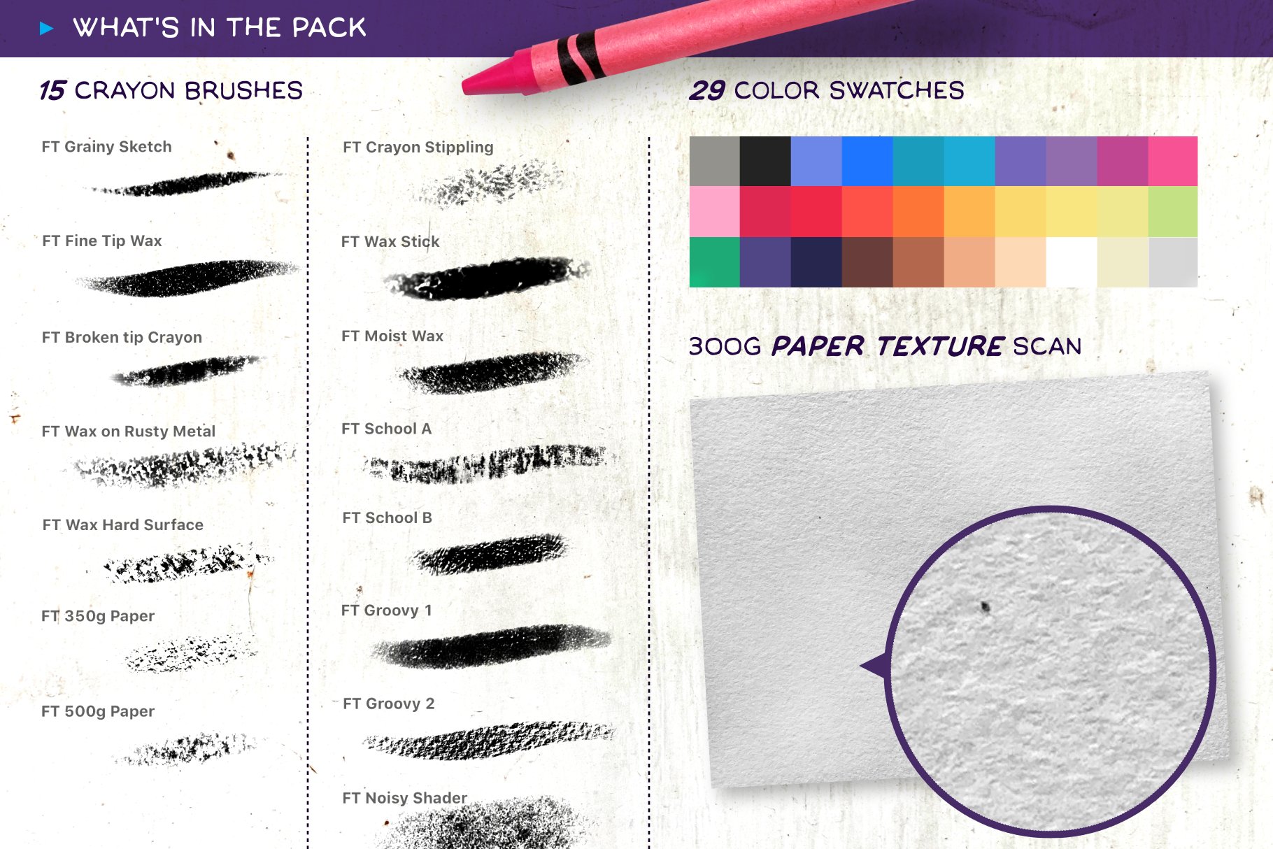 Crayon - Procreate Brush Pack Procreate 复古卡通儿童插画笔刷包 -