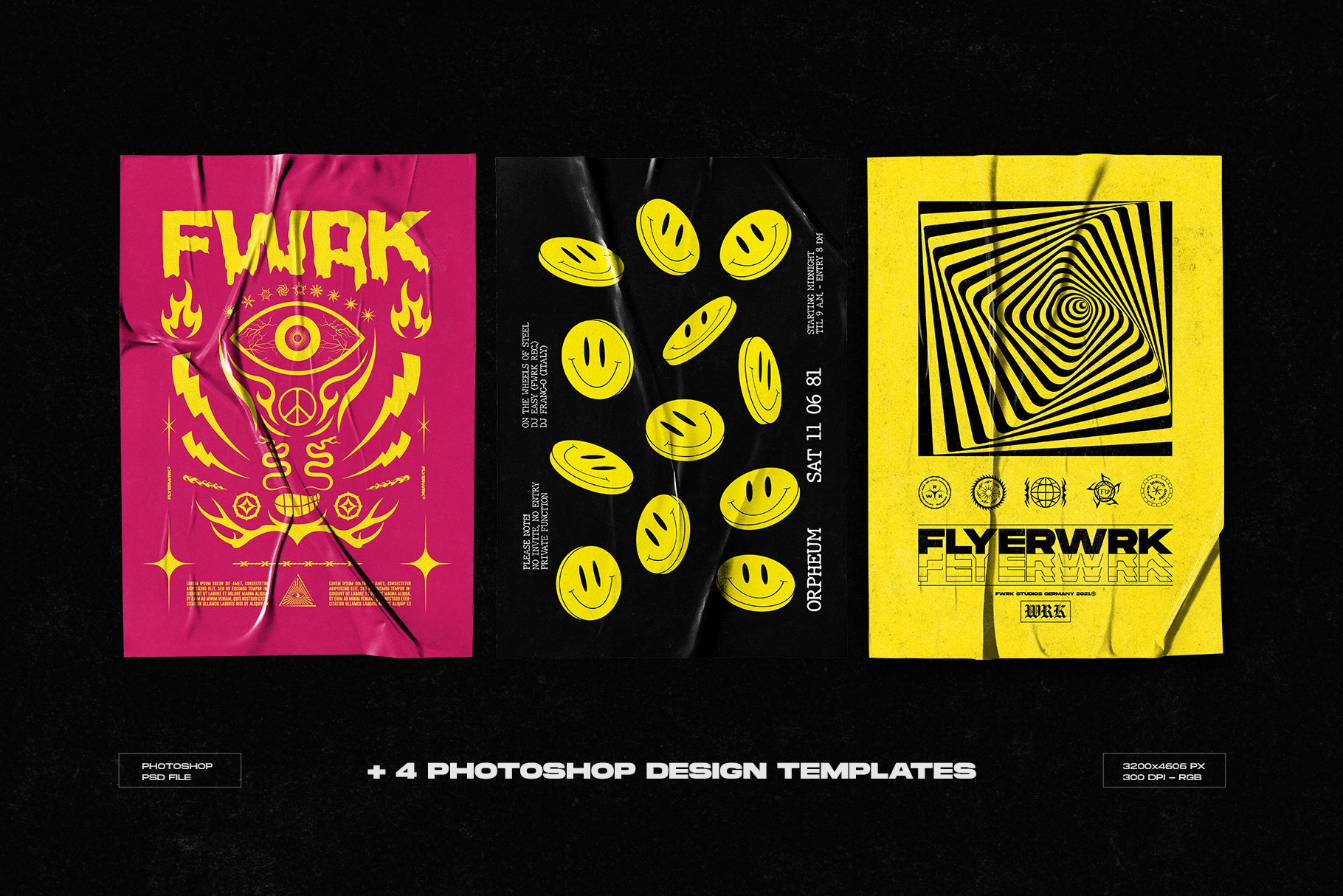 FLYERWRK - Acid Shapes 240个高品质抽象PNG、PSD、AI 矢量笑脸、图标形状 -