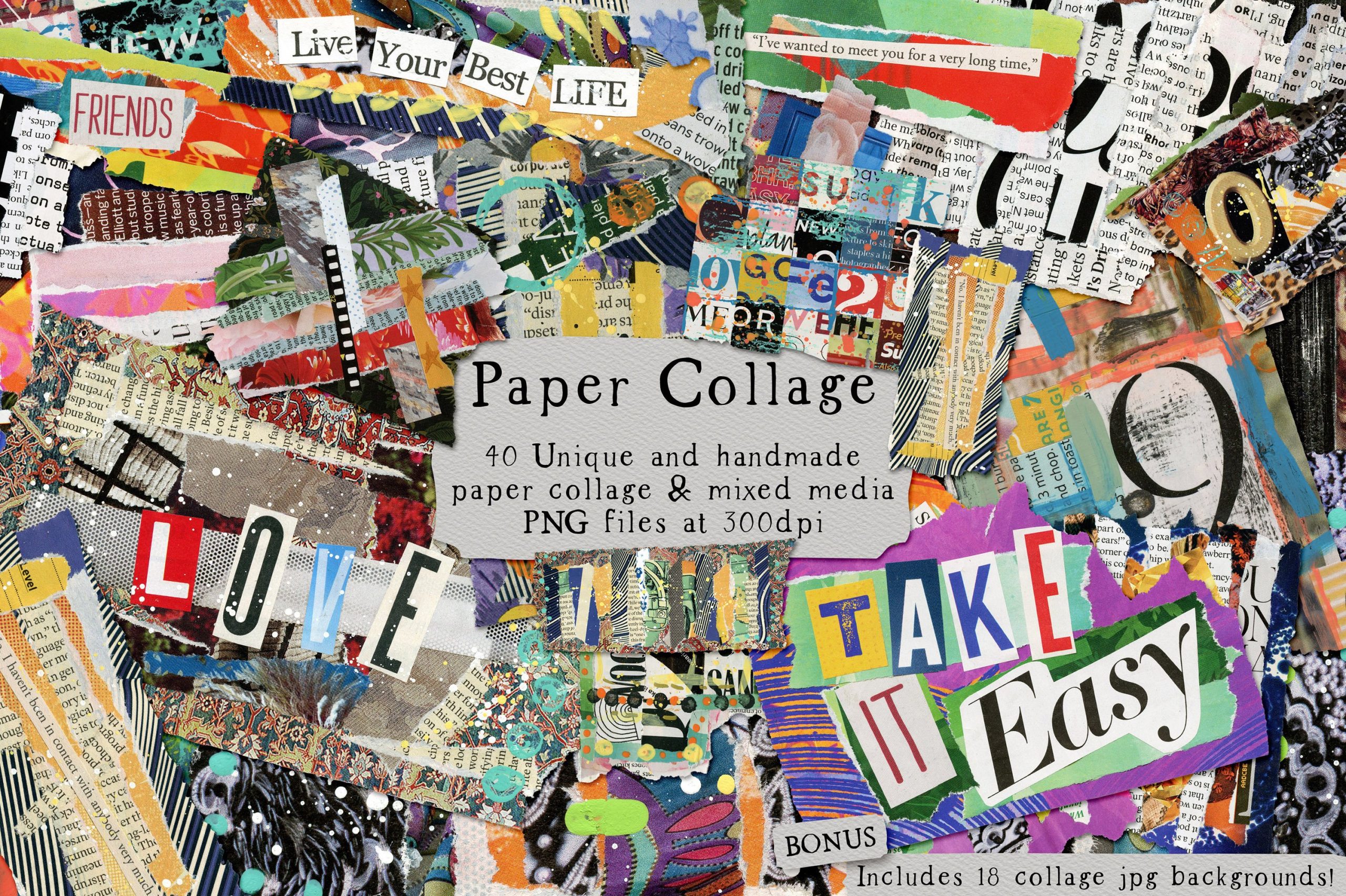 Paper Collage Pngs and Backgrounds 40种拼贴PNG和背景 -