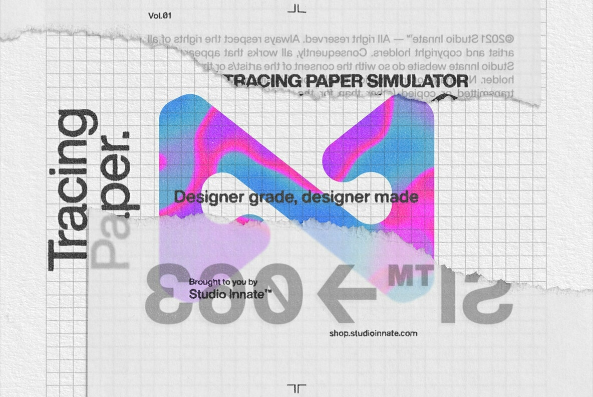 Studio Innate 墨水拼贴艺术海报描图纸纹撕裂切割PSD智能对象 -