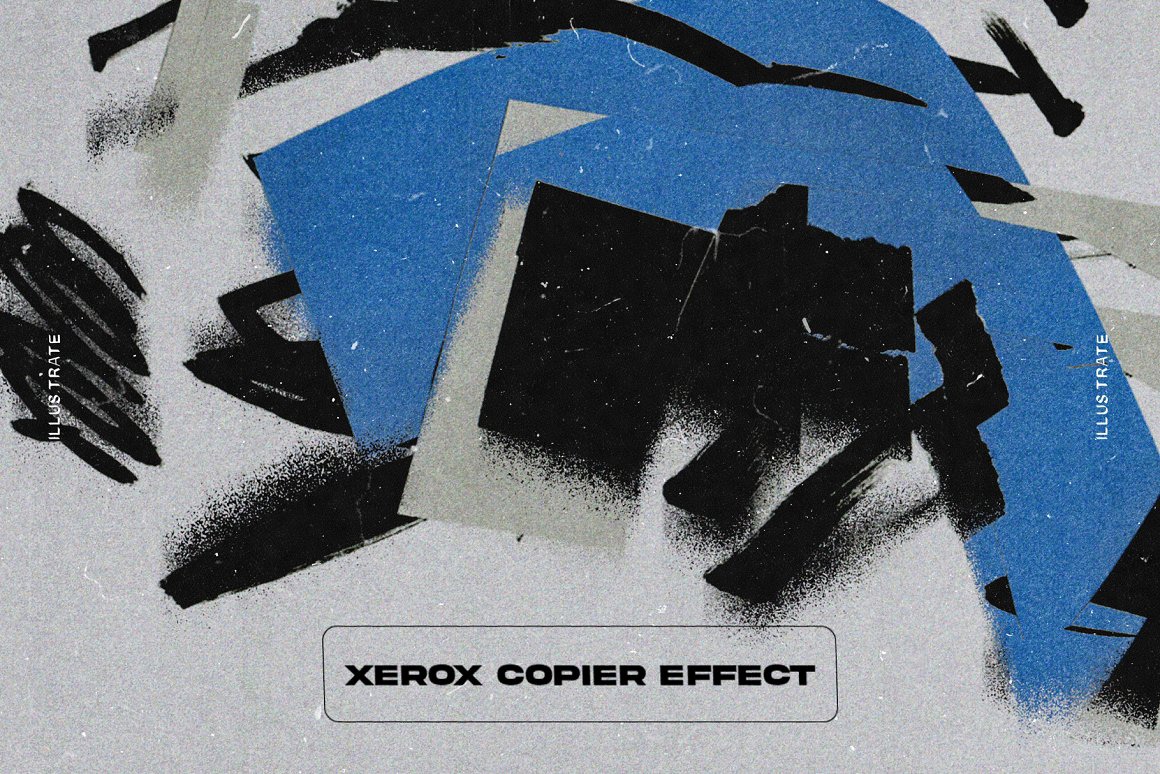 xerox distorted copier 独特的海报图形艺术品变形复印机失真效果Photoshop动作及纹理 -