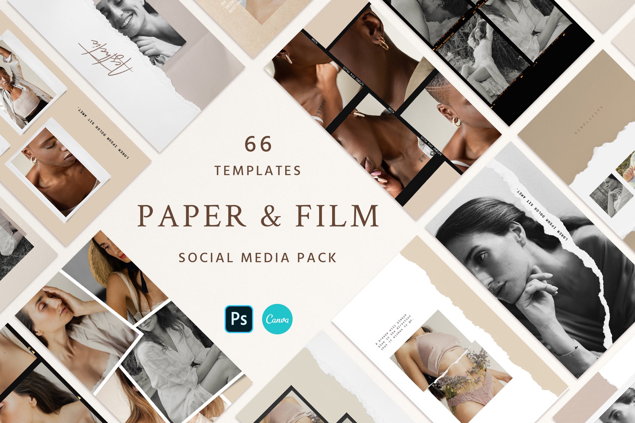 Paper and Film 电影框架撕纸纹理海报Instagram故事PSD模板 -