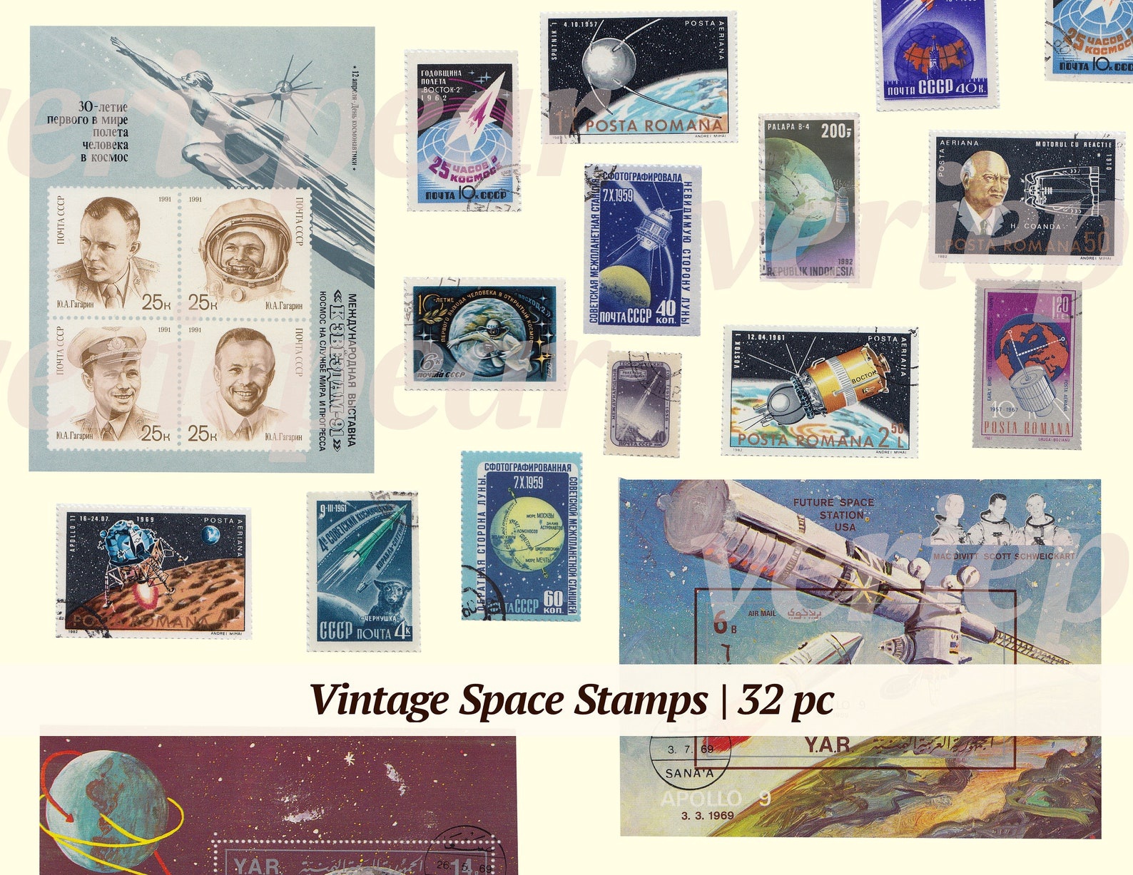 Space Stamps 2组复古太空邮票贴纸 -