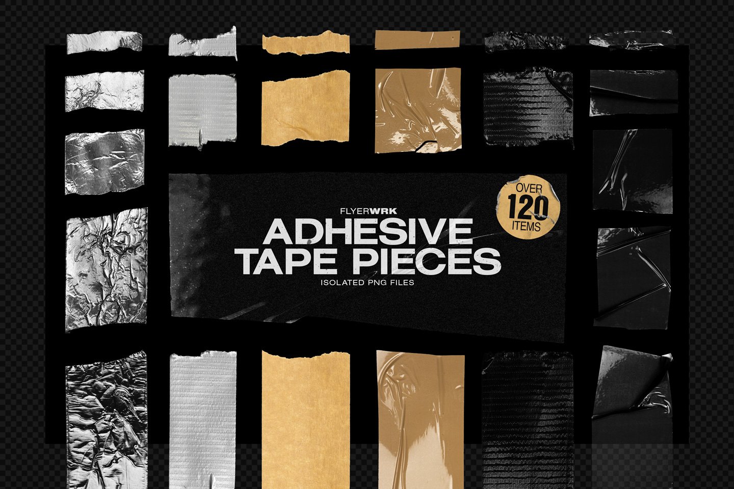 黑色胶带、灰色胶带、铝、包装和遮蔽胶带 Isolated Adhesive Tape Pieces -