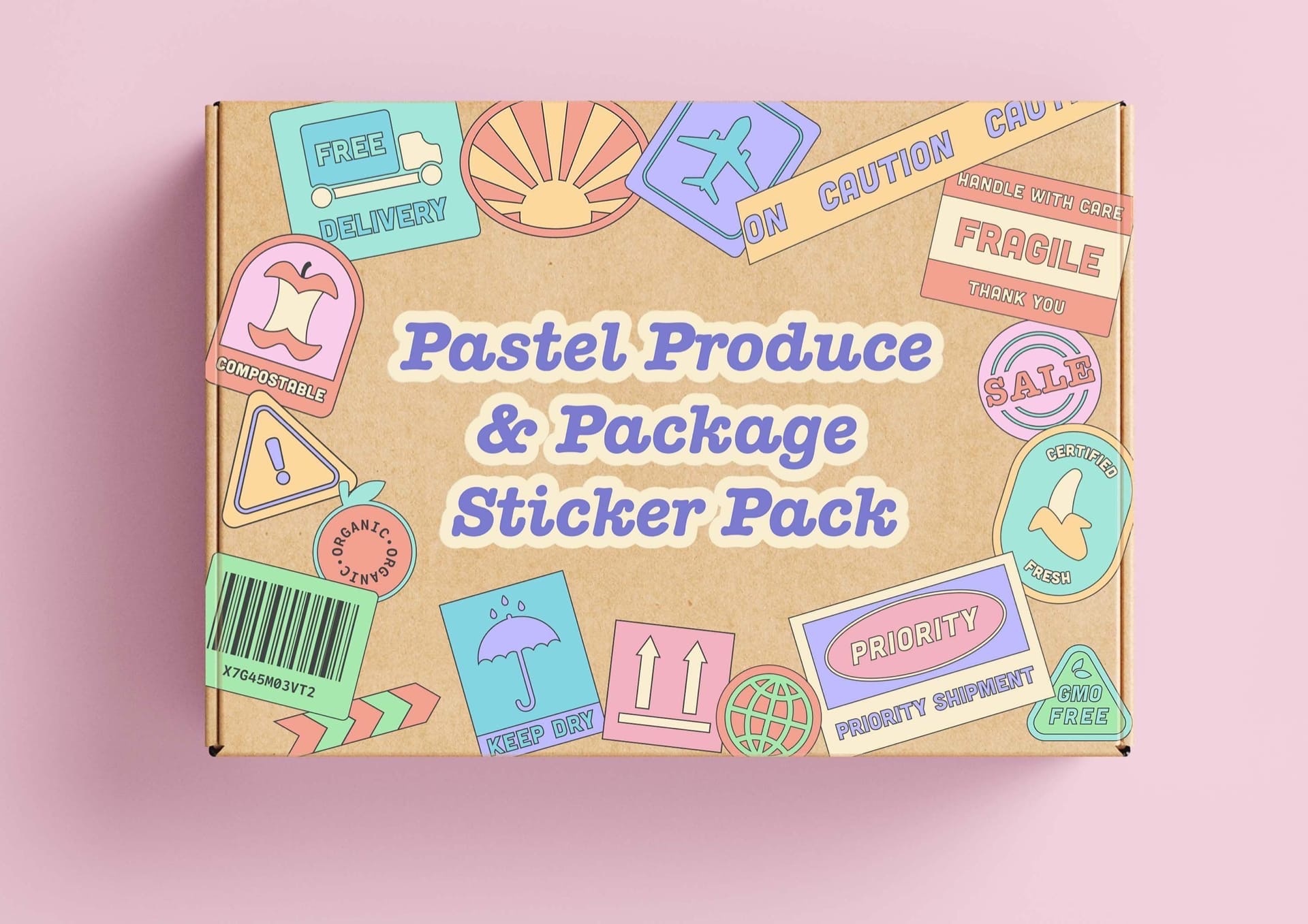 Pastel Produce-Package Sticker Pack  80个PNG、AI 包装贴纸包 -