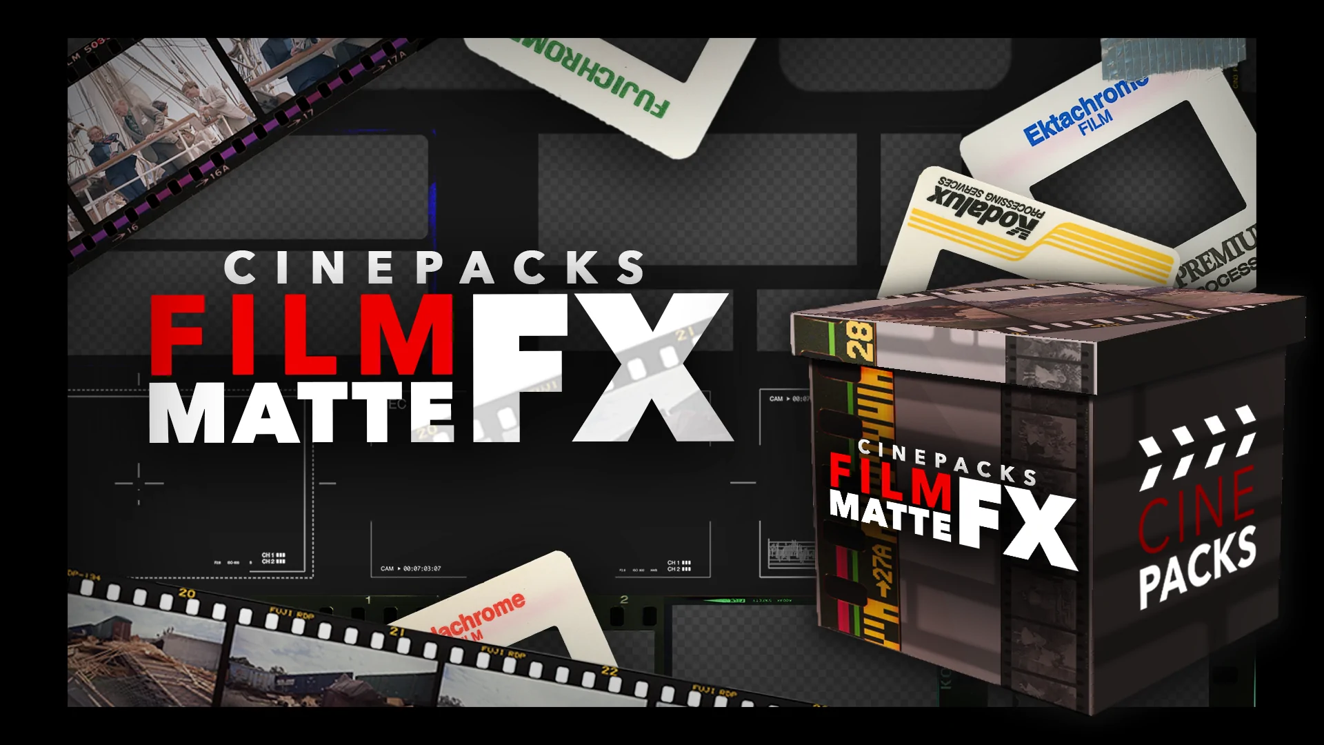 CinePacks Film Matte FX 200种胶片哑光电影框架、胶片遮罩、过渡、取景器覆盖、分屏效果 -