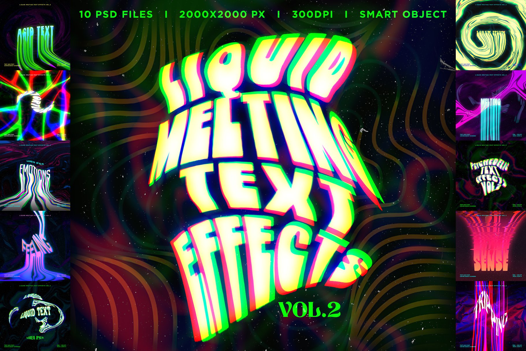 Liquid Melting Text Effects Vol.1、Vol.2 液体融化文字效果20个PSD文件 -