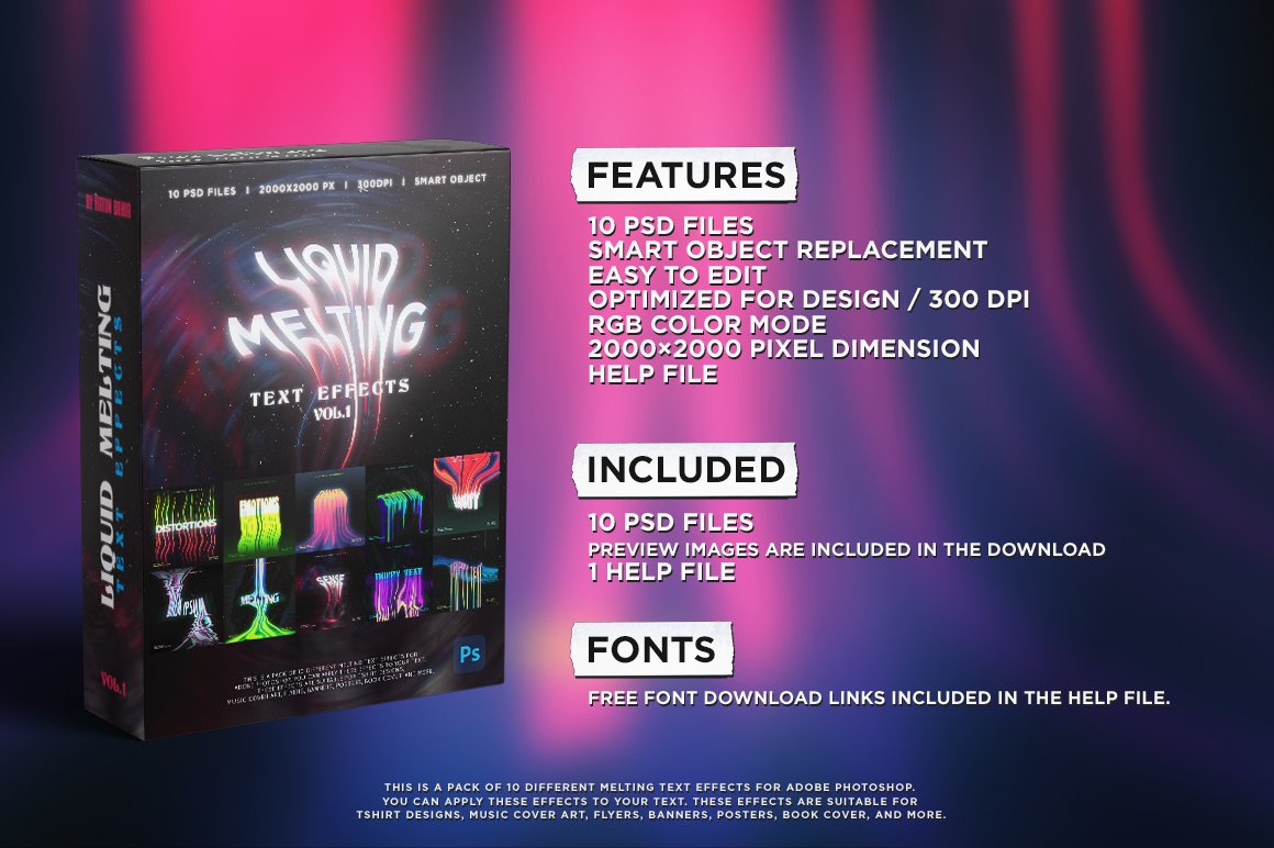 Liquid Melting Text Effects Vol.1、Vol.2 液体融化文字效果20个PSD文件 -