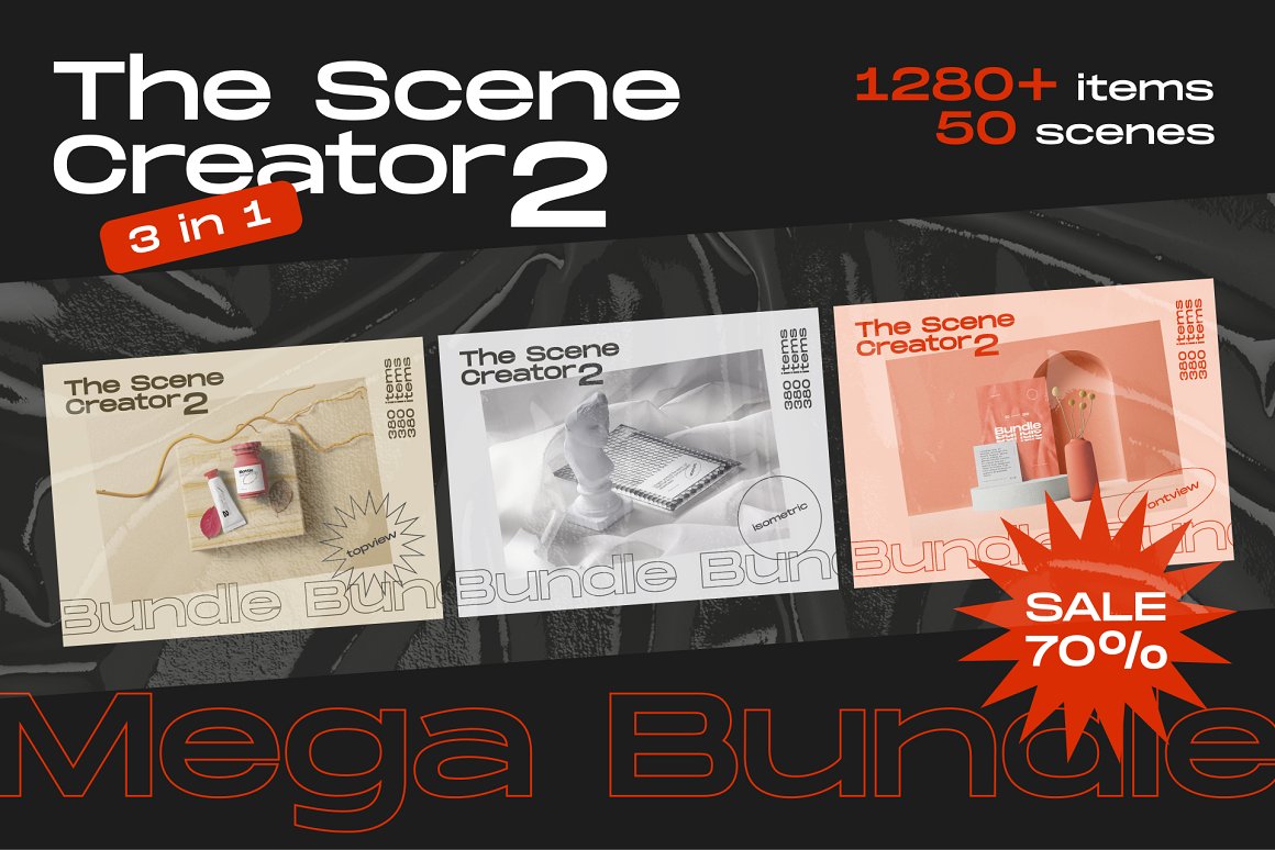 The Scene Creator 2 - Bundle 3 in 1 巨大图形集独特项目和预制场景创作者2 - 3合1套装捆绑包 - 品牌、标题、Web项目、场景样机 -