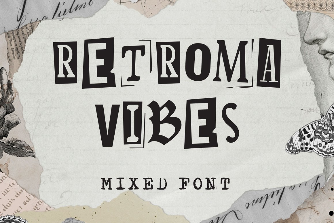 Retroma Vibes 复古做旧老派混乱拼贴风格手工剪纸杂志字体包 Mixed Font（6096） -