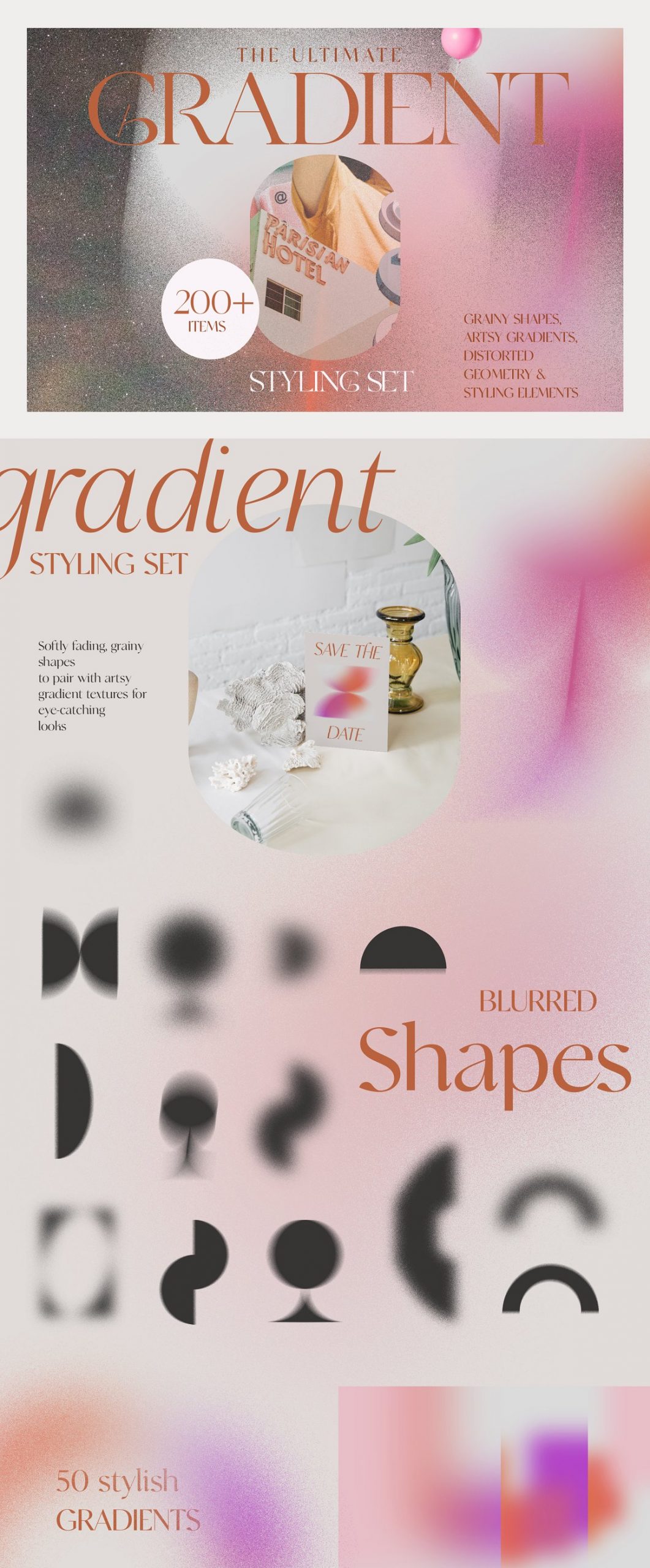 LARAS 抽象几何扭曲彩色渐变纹理拼贴元素海报设计背景 Gradient Texture Collage Bundle（5103） -