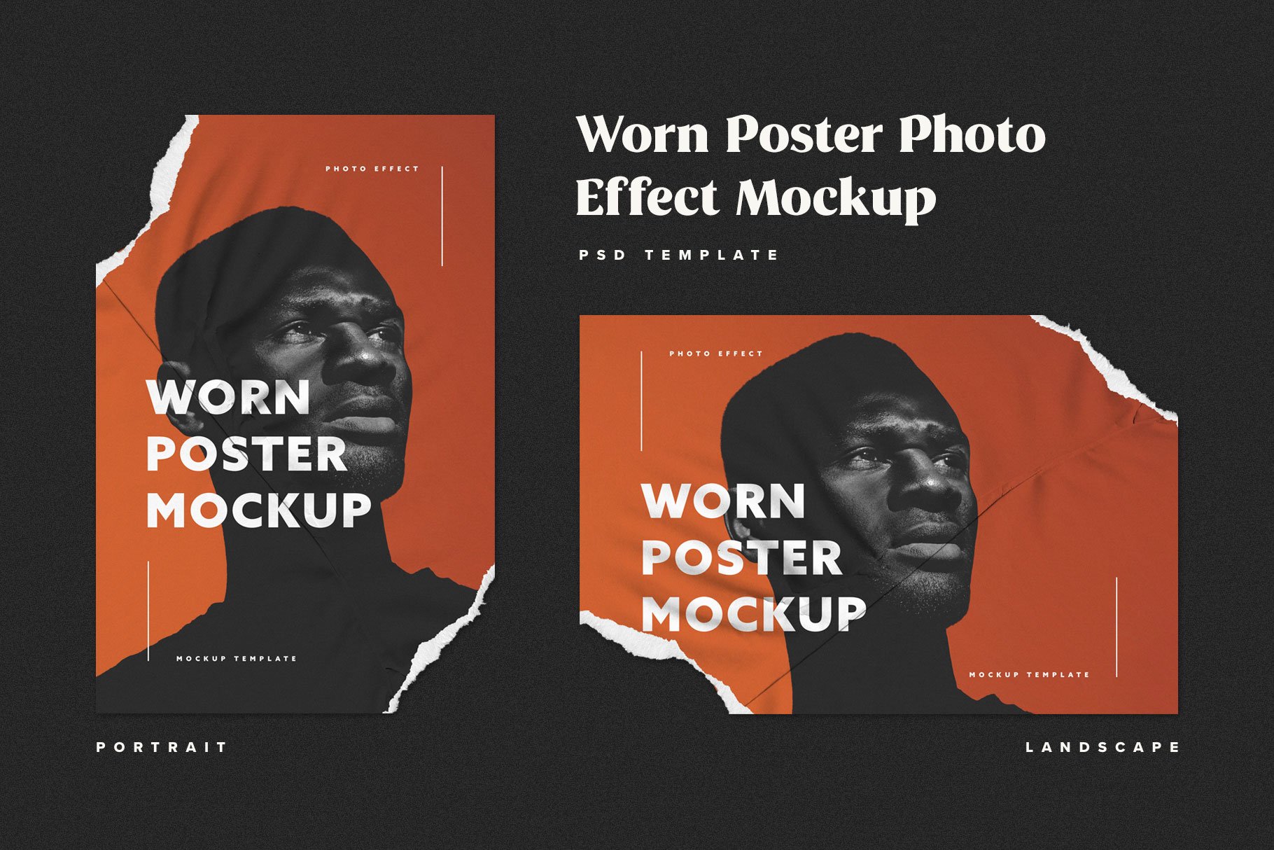 新潮皱纹瑕疵撕裂纸张街道墙头像PSD模板Ripped Paper Poster Mockup Set(5105) -