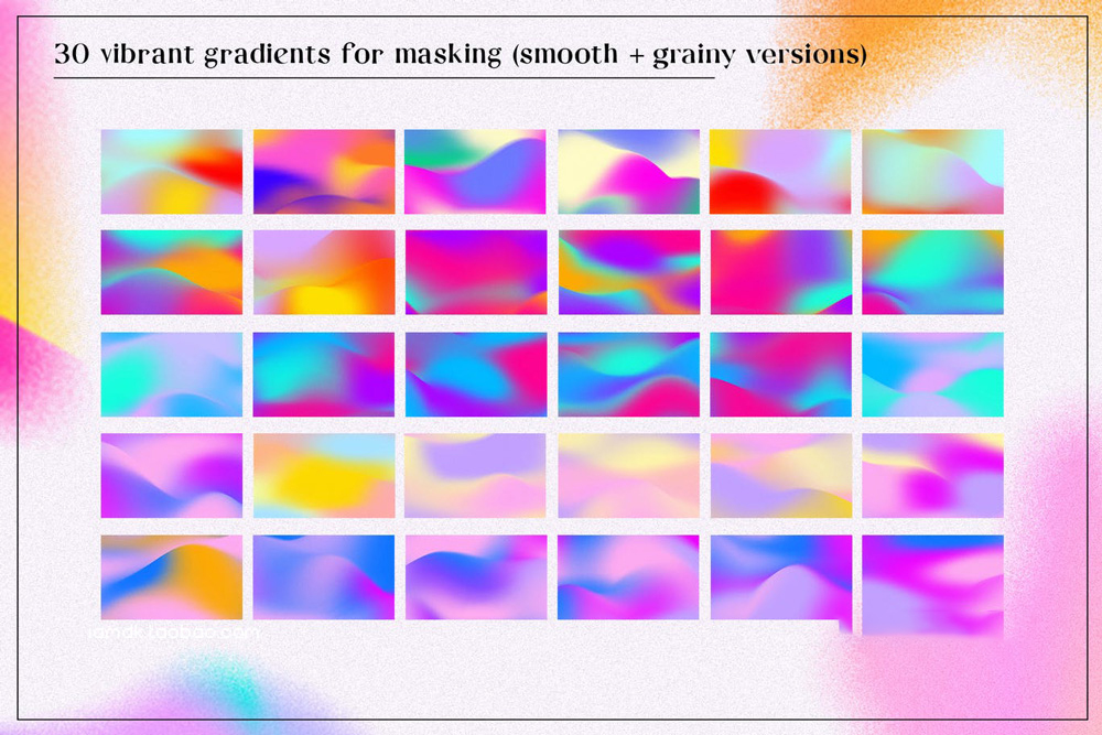 抽象霓虹颗粒感运动模糊渐变形状效果背景素材 Grained &#038; Blurred – Grainy Shapes 1（5180） -