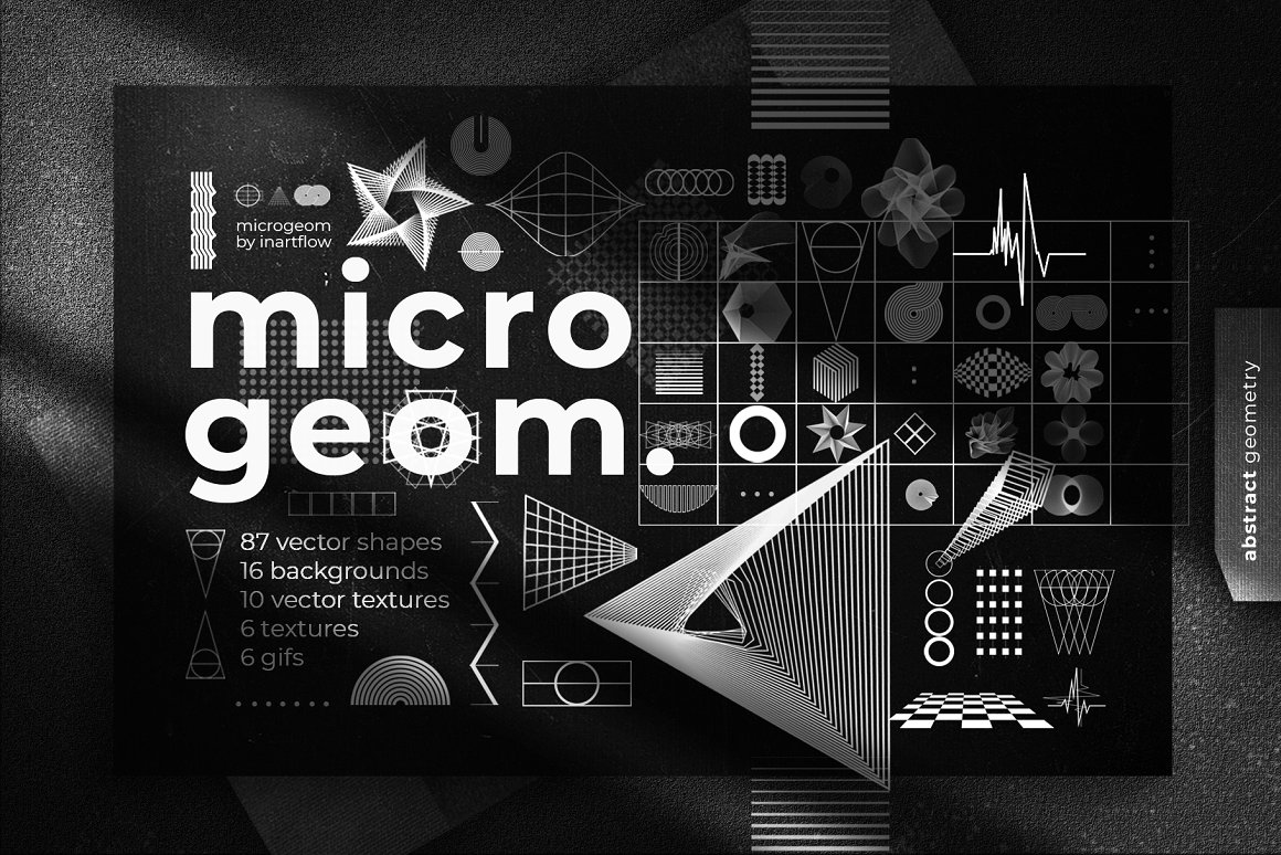 MICROGEOM 高分辨率黑白抽象几何简约现代形状背景纹理矢量素材（5213） -