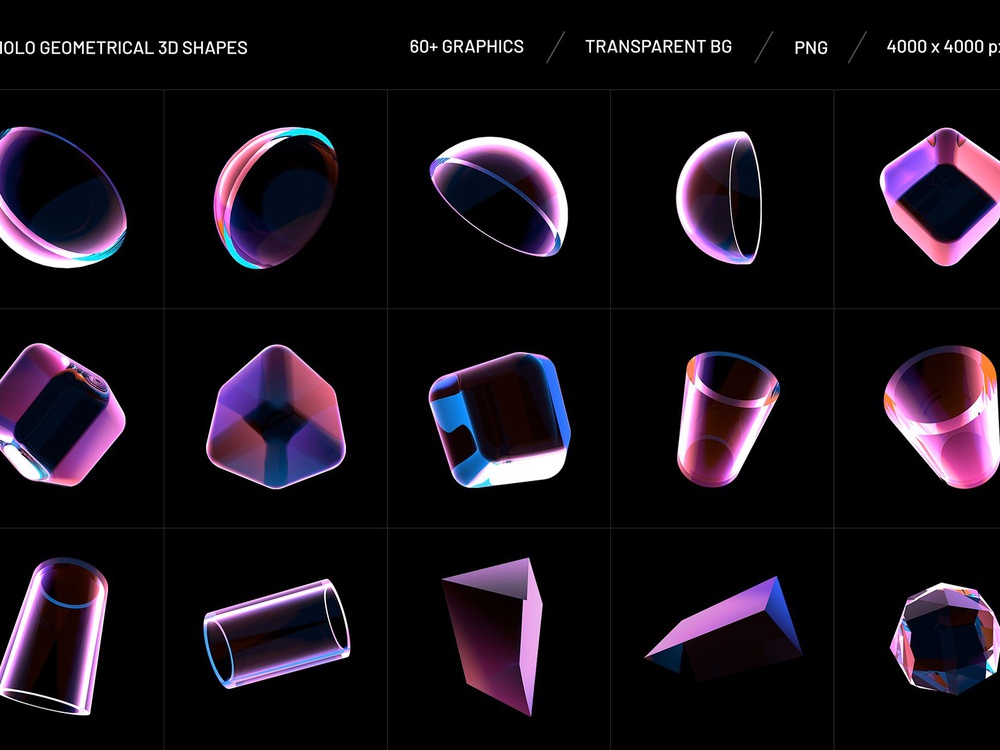 134个高质量创意大胆全息透明几何3D形状 Holo Geometrical 3D Shapes Collection（5286） -