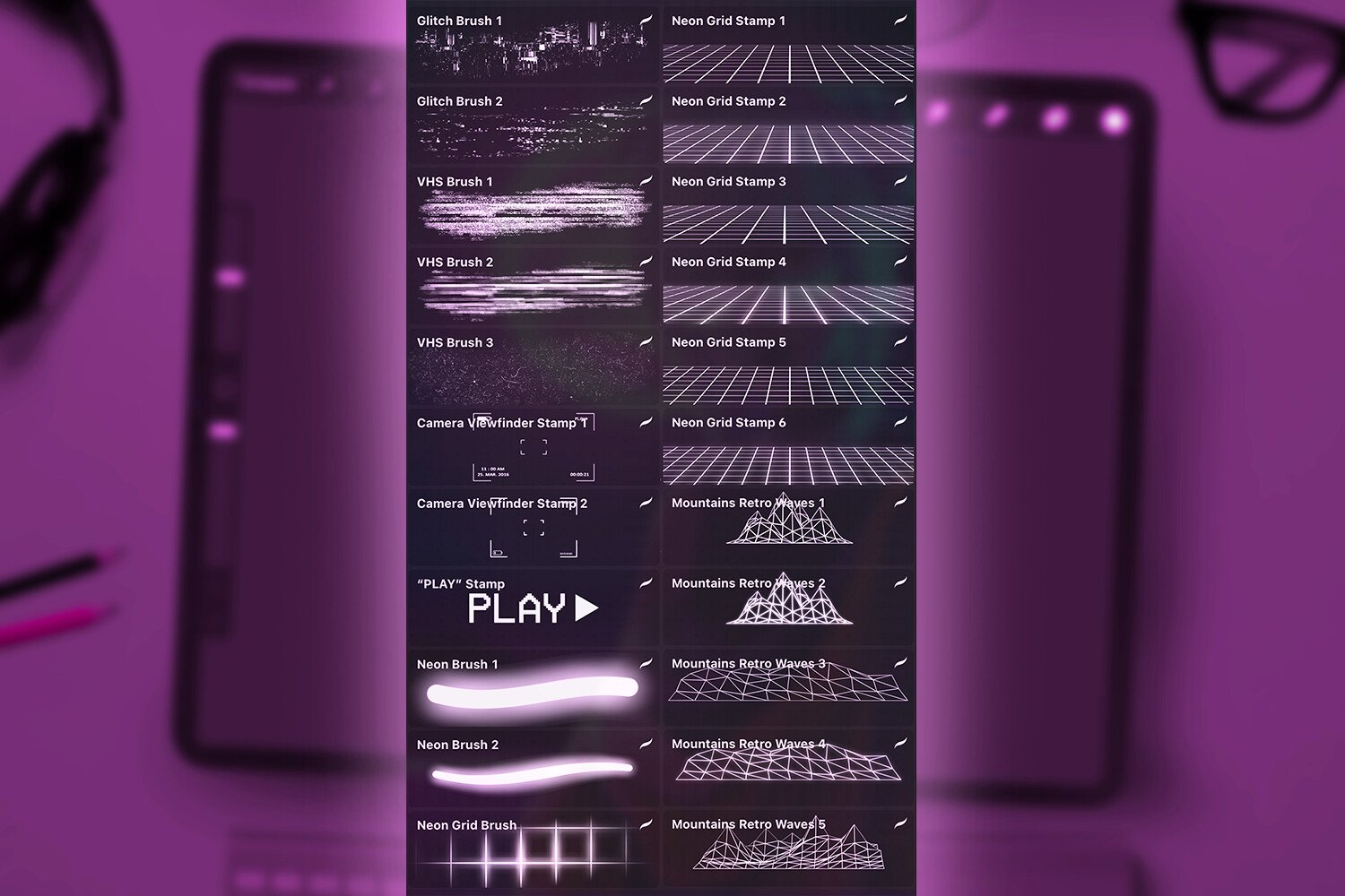 Procreate笔刷：赛博朋克VHS毛刺取景框画笔笔刷套装（4880） -