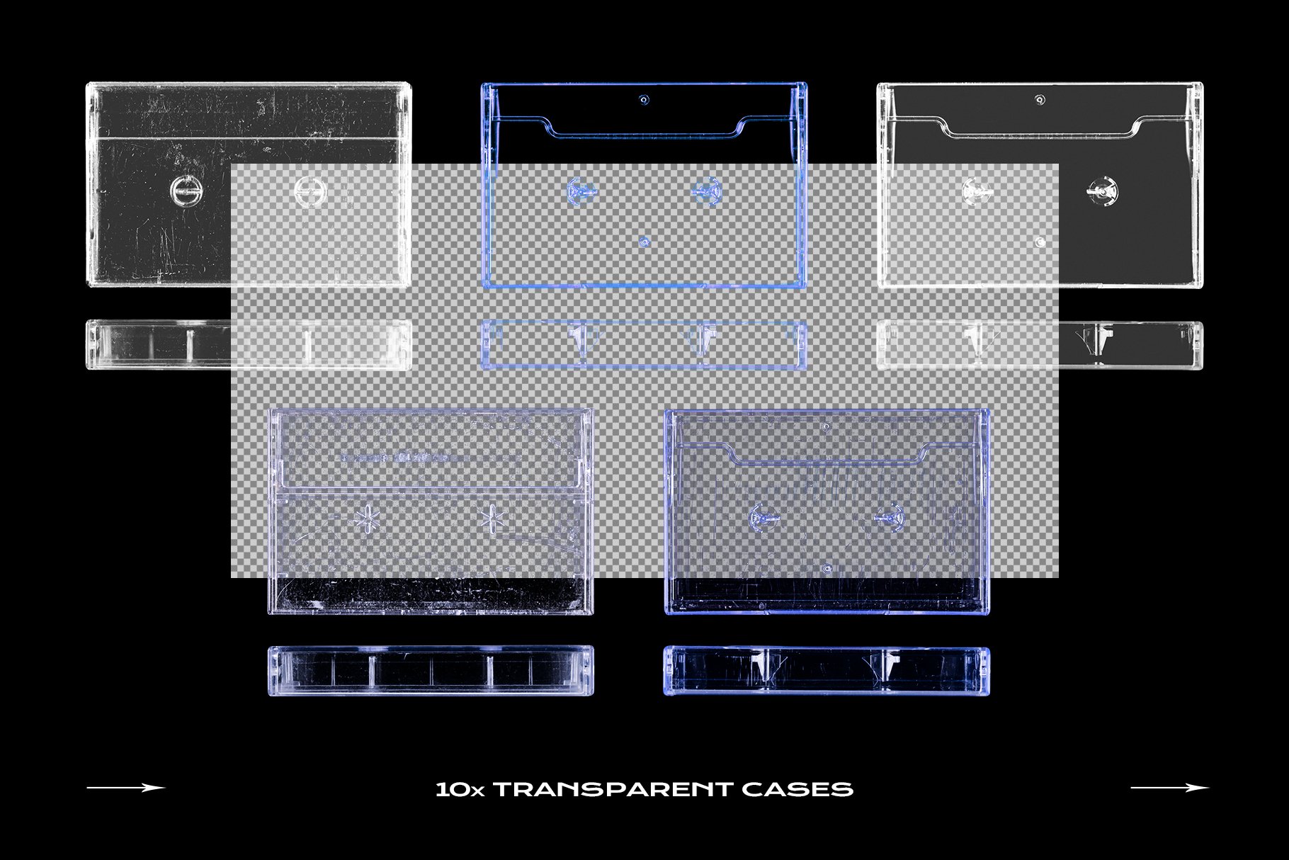 高级潮流复古盒式磁带样机捆绑塑料PSD模板 Cassette Tape Mockup Bundle Plastic（3994） -