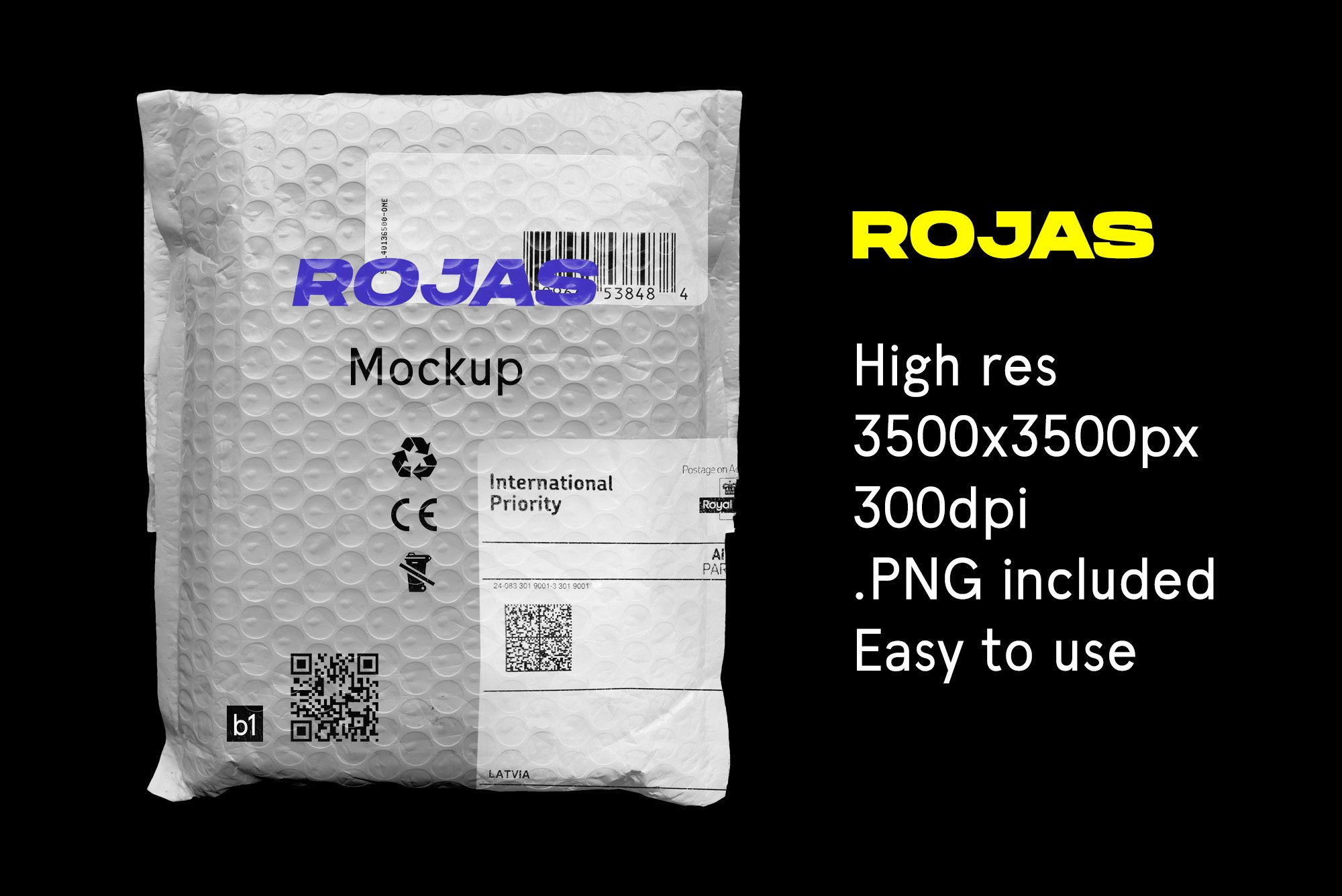 现代潮流自然逼真泡沫包装纹理PSD模板素材 Bubble Bag Postage Mockup - Rojas（4014） -