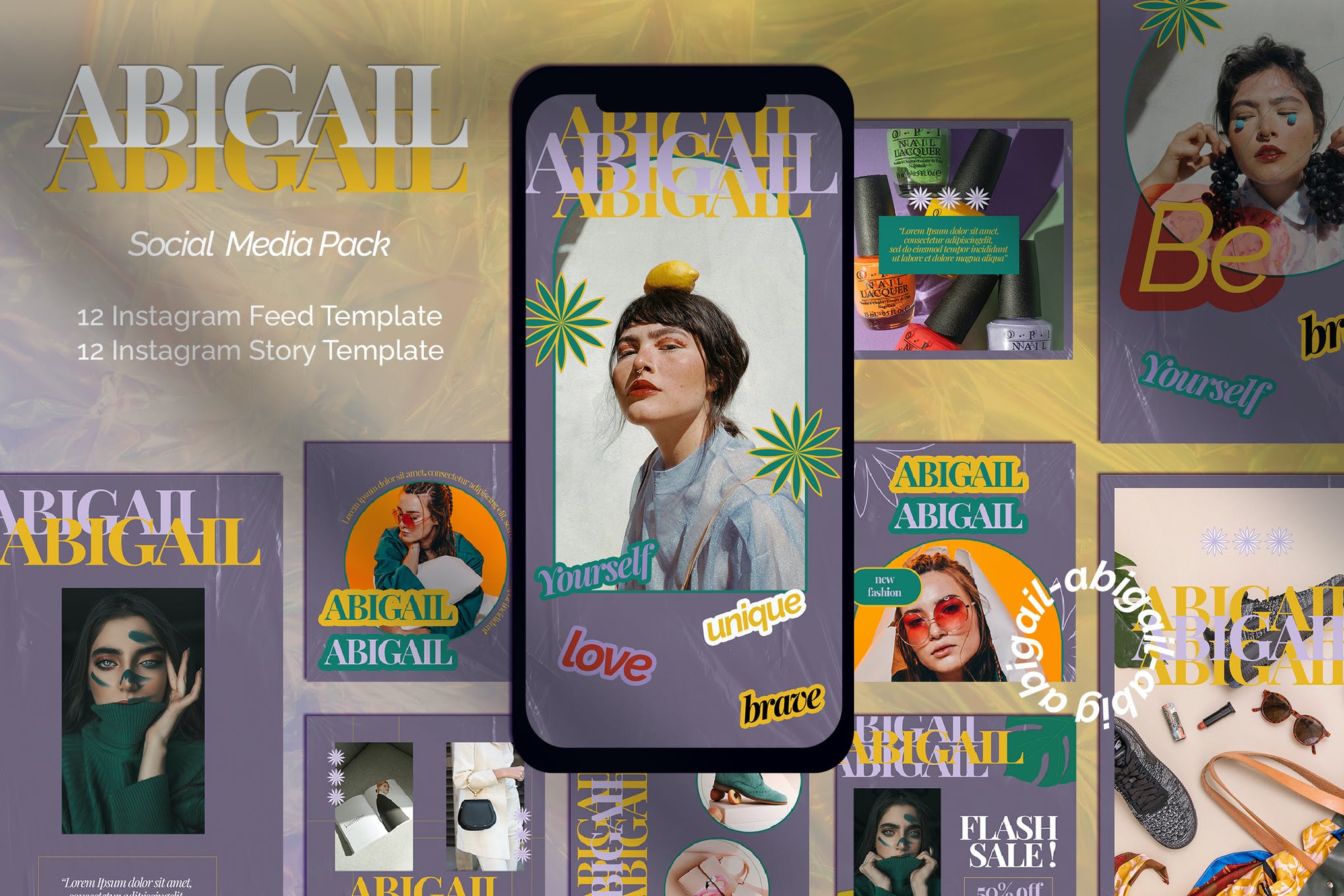 拼贴文字褶皱PSD模板 ABIGAIL Instagram Template（4088） -