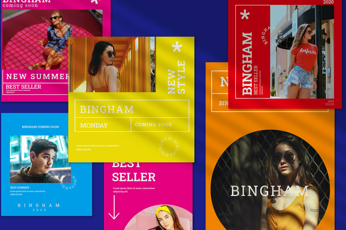 潮流现代错版文字PSD模板Bingham - Instagram Post and Stories（4129） -