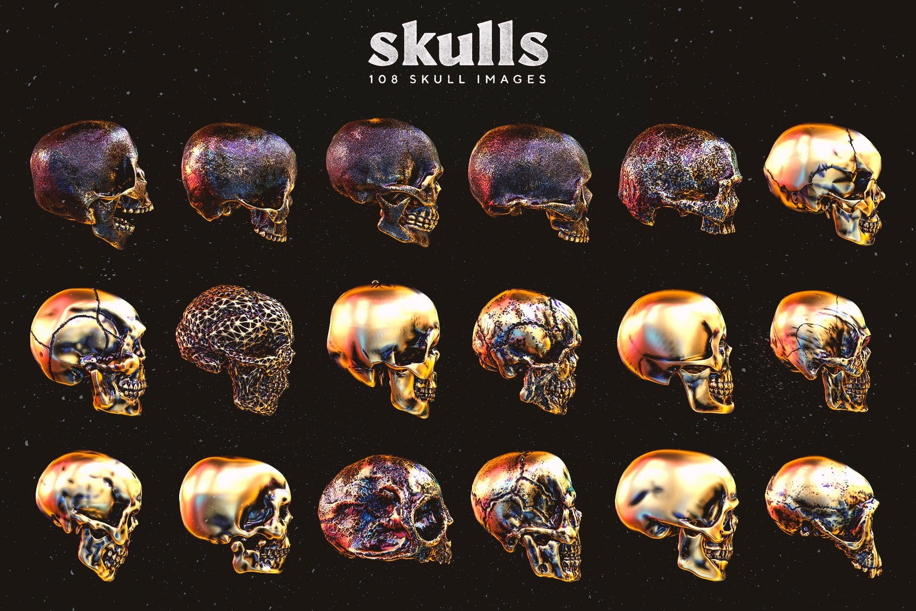 Skulls 108个高分辨率头骨逼真骨骼金属纹理PNG素材（4280） -