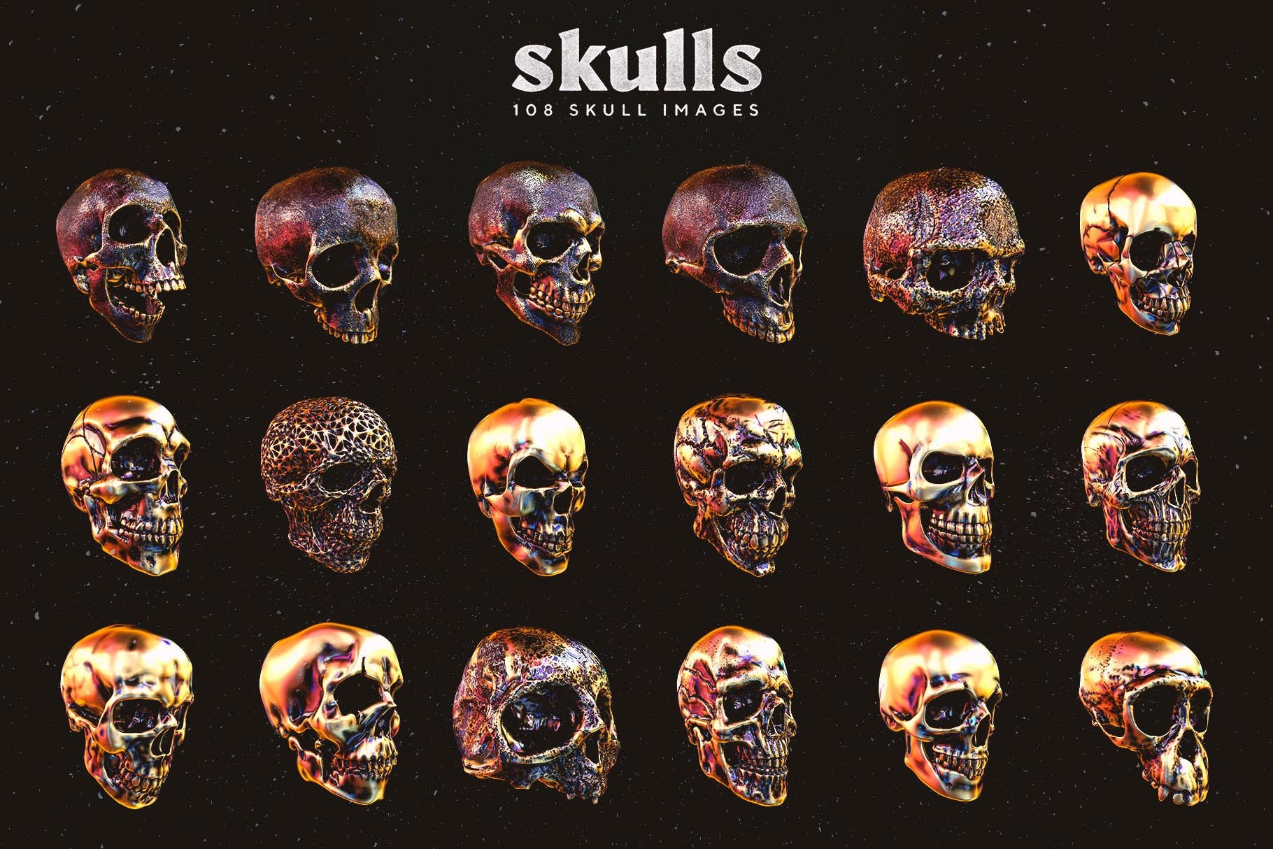 Skulls 108个高分辨率头骨逼真骨骼金属纹理PNG素材（4280） -