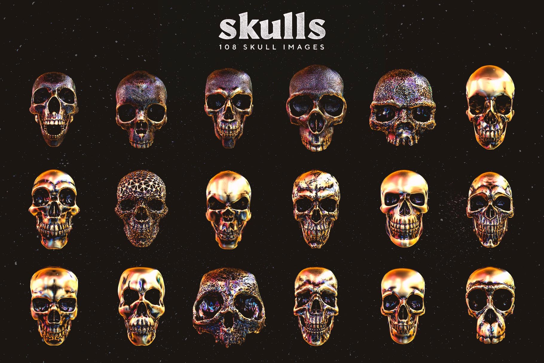 Skulls 108个高分辨率头骨逼真骨骼金属纹理PNG素材（4280） -