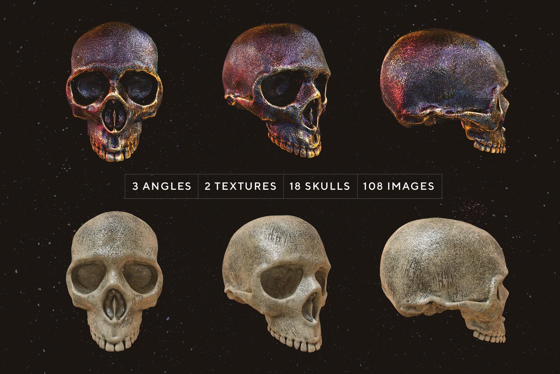 Skulls 108个高分辨率头骨逼真骨骼金属纹理PNG素材（4280） -