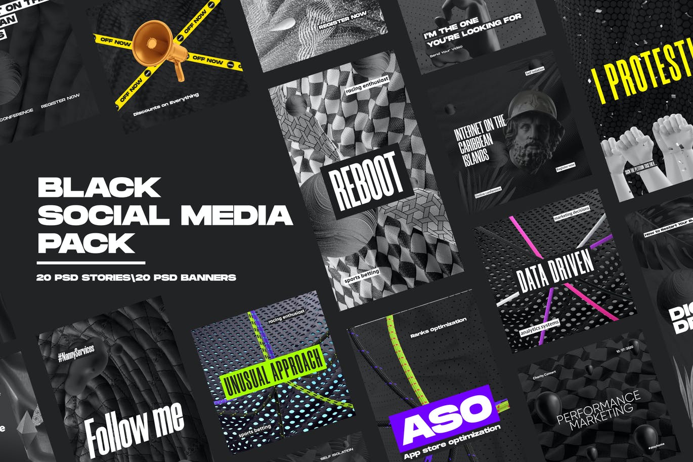 MotionMediaGroup Pack de redes sociales negras（4640） -