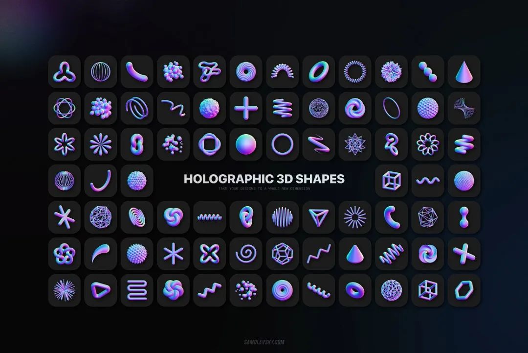 Samolevsky 90个高分辨率抽象全息超现实主义3D形状设计元素（4905） -