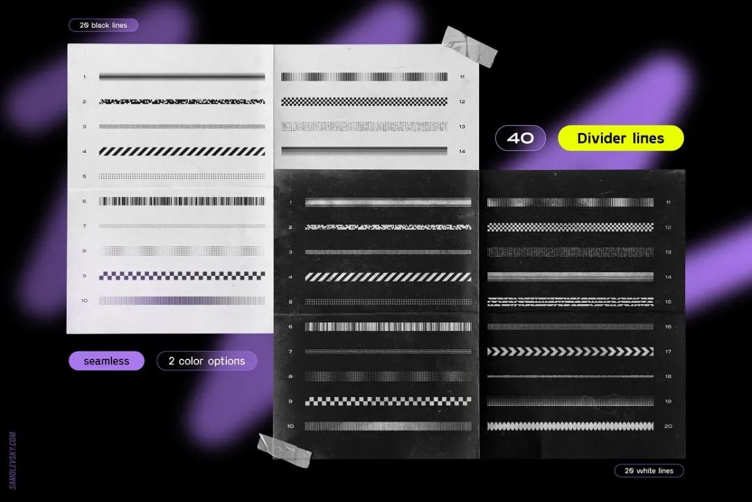 Samolevsky ：240个酸性黑白海报设计几何无缝矢量自定义形状合集（4842） -