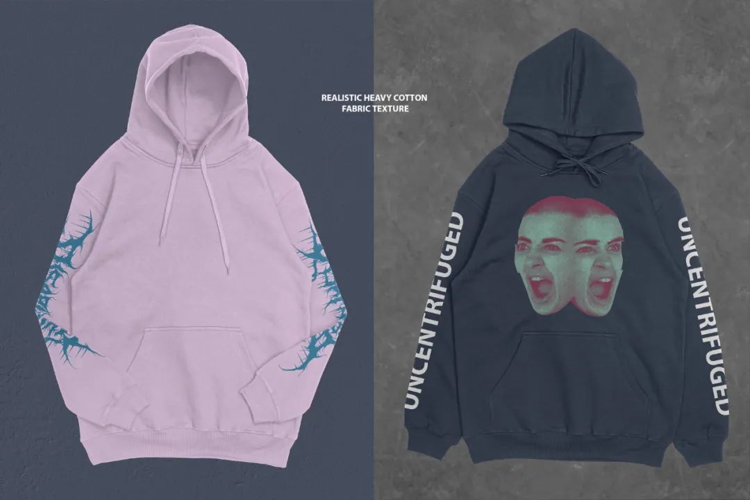 高分辨率逼真新潮嘻哈重棉套头衫连帽衫PSD模型 Heavy Cotton Pullover Hoodie Mockup（5117） -