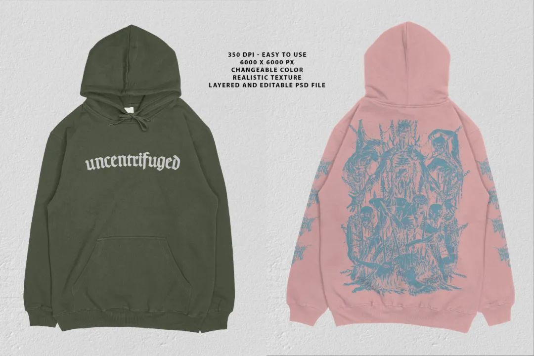 高分辨率逼真新潮嘻哈重棉套头衫连帽衫PSD模型 Heavy Cotton Pullover Hoodie Mockup（5117） -