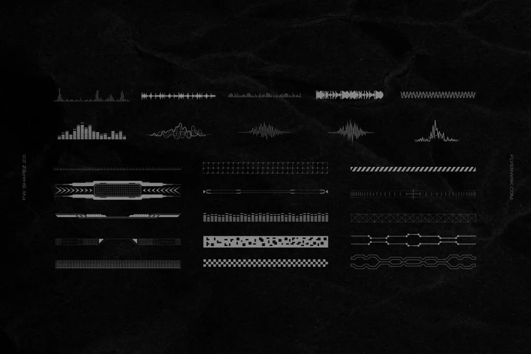 Flyerwrk 高品质复古艺术抽象波形形状设计线框元素2.0（4780） -
