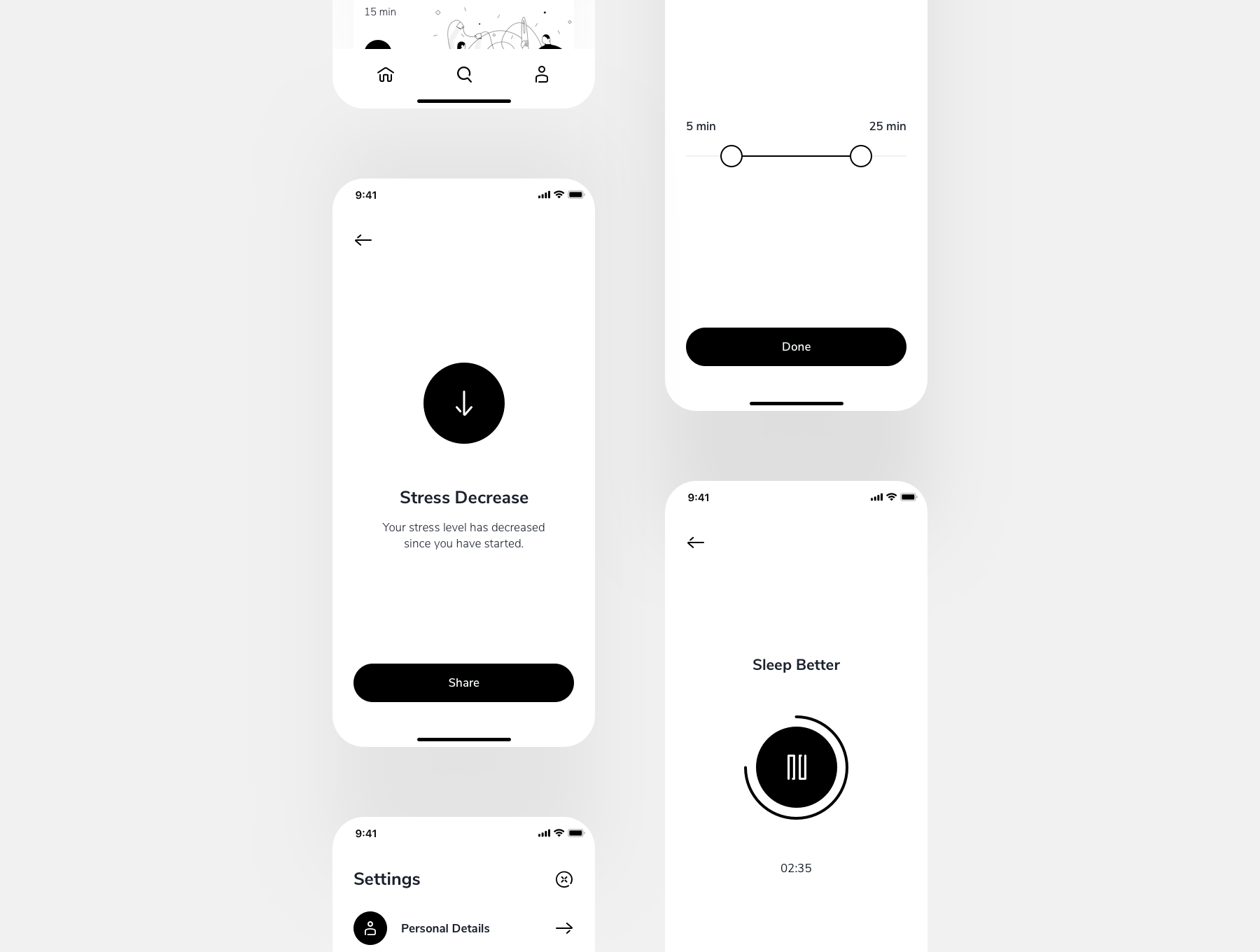 15+冥想深色品牌元素APP UI Relax.io 1.0 - Meditation App UI Kit（3062） -