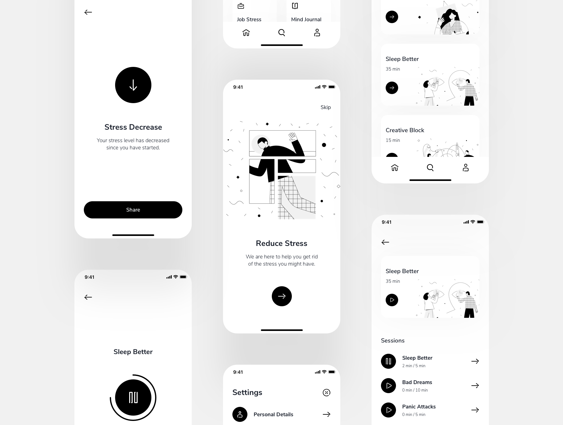 15+冥想深色品牌元素APP UI Relax.io 1.0 - Meditation App UI Kit（3062） -