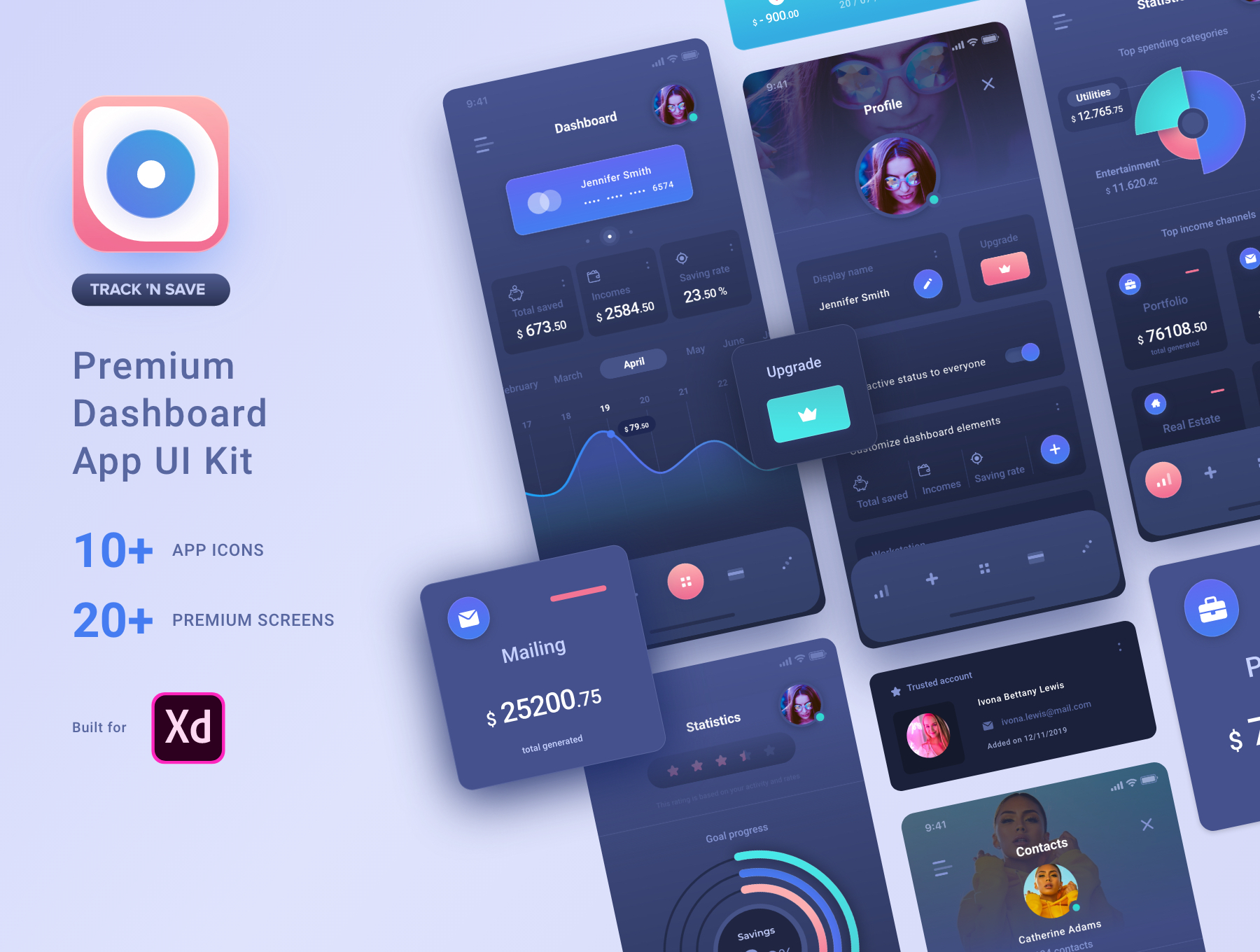 财务专业制作的高级APPUI套件 Track and Save Dashboard UI Kit（3067） -