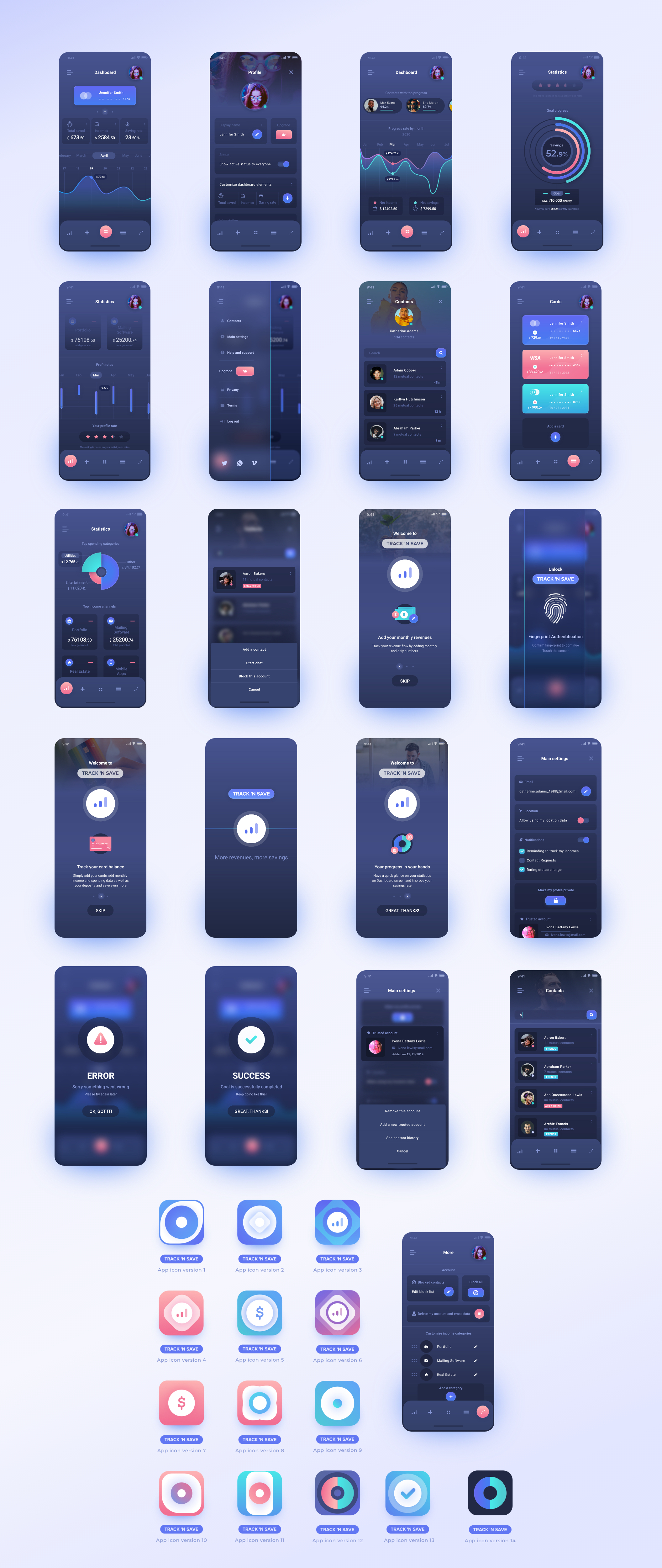 财务专业制作的高级APPUI套件 Track and Save Dashboard UI Kit（3067） -