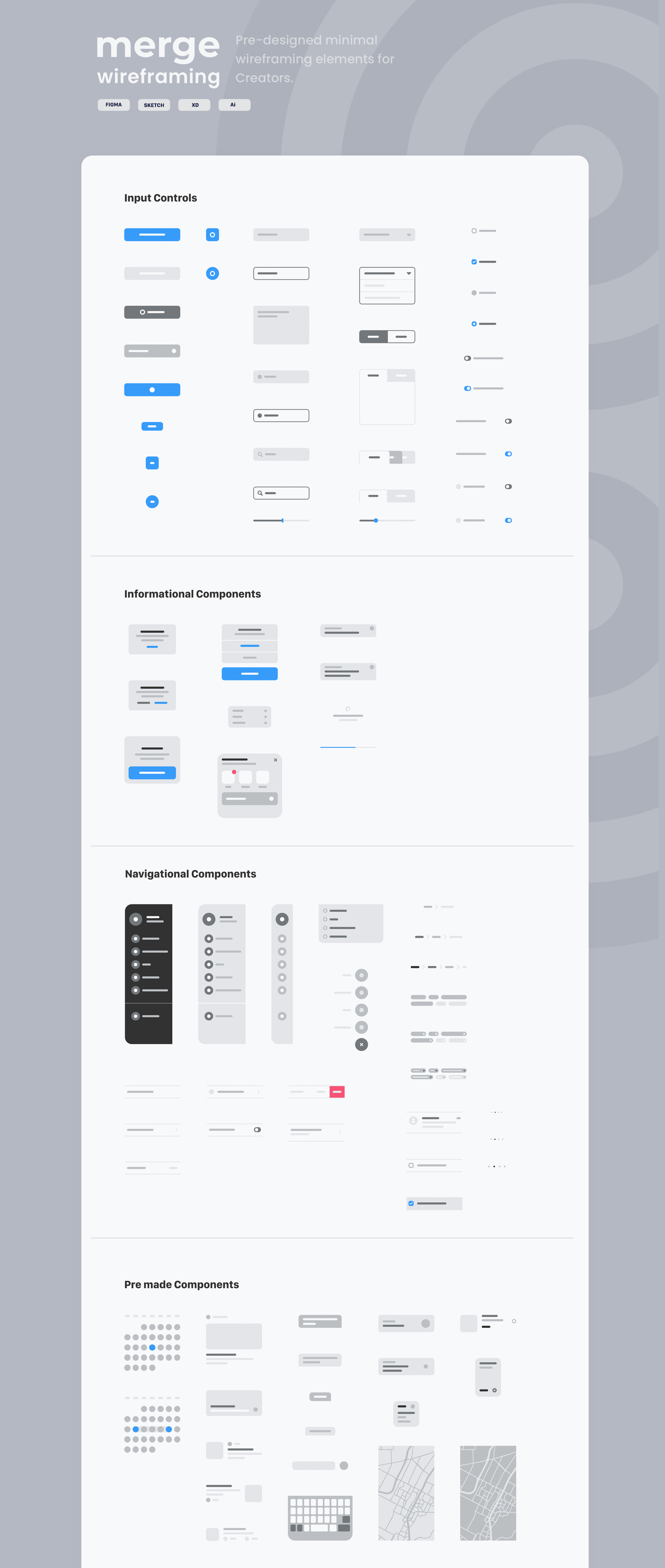 创作者简单合并线框图UI套件元素 Merge Wireframing UI Kit（3069） -